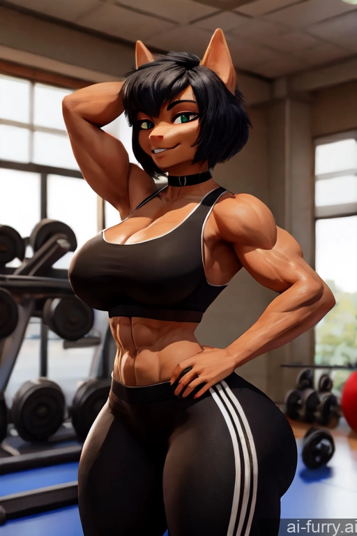 Black Hair Abs Seductive Yoga Pants Egyptian Milf Gym Working Out Muscular Cleavage Bobcut Sports Bra Tanned Skin 3d 30s Big Hips Big Ass Tall Huge Boobs Woman Choker Short Hair