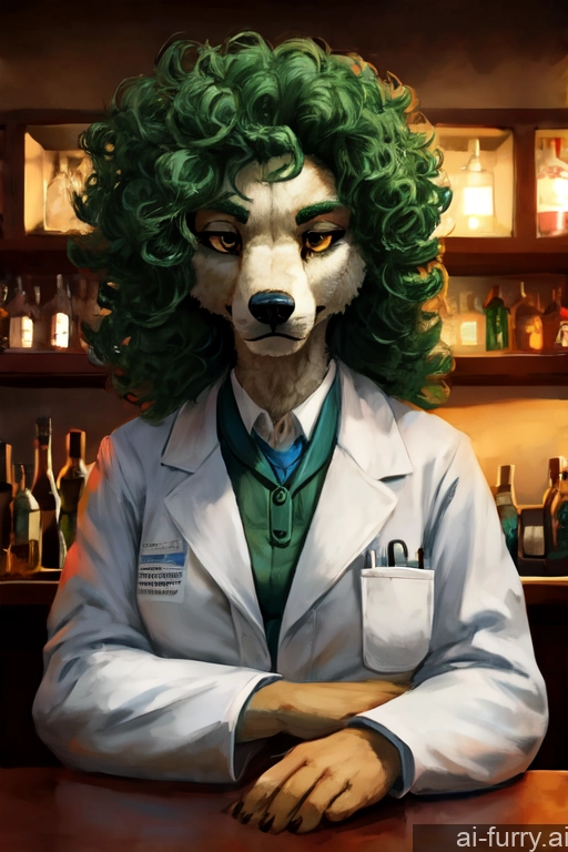 Doctor Perfect Body Film Photo Bar One Professor Serious Teacher Curly Hair Front View Greek Green Hair Bomber Messy Secretary 20s Detailed