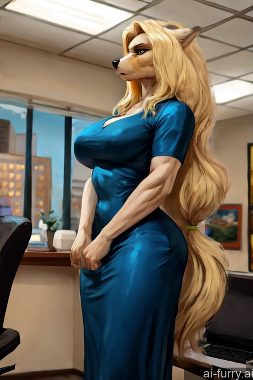 Model Working Out Simple Russian Serious Thick Painting One Busty Woman 20s Blonde Dress Office