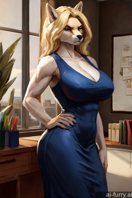 Simple Office 20s One Serious Dress Woman Model Blonde Busty Russian Painting Working Out Thick