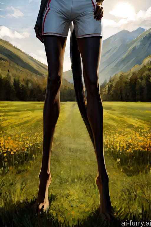 Long Legs One Serious Sports Detailed Bangs Meadow Woman + Man Front View Close-up View Sexy Face 20s Tall German