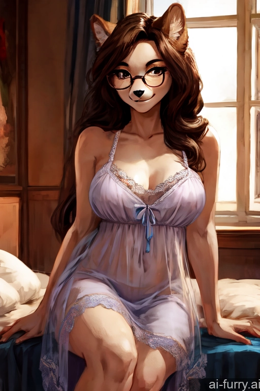 Glasses Russian Nightgown Sexy Face One Long Hair Brunette Bedroom Front View