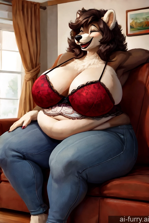 Russian One Couch Lingerie Laughing Fat Milf 40s Huge Boobs Jeans