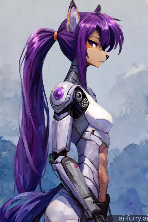 Skinny Cyborg Fur African Long Hair Watercolor One Tall Woman Soft Anime Ponytail Purple Hair