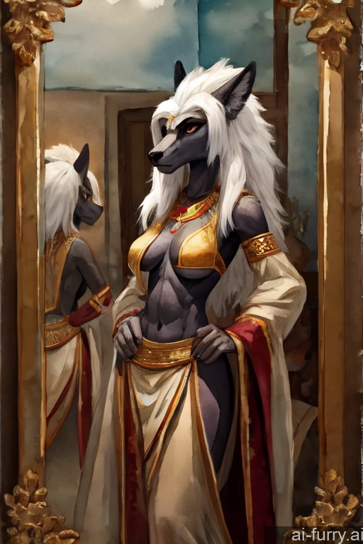 White Hair African Perfect Boobs Tall Mirror Selfie Serious Woman 20s Fur Two Watercolor Skinny Athlete Mongolian