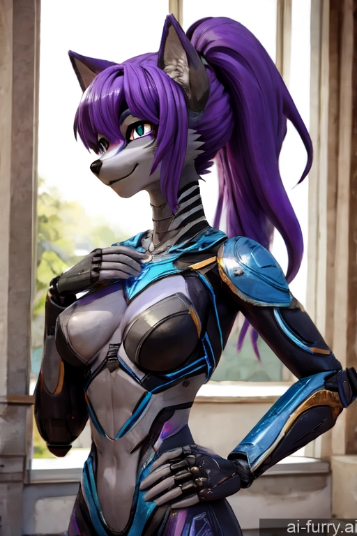 Ponytail Tall Watercolor Woman Skinny Beautiful Happy Purple Hair 20s Soft Anime African Cyborg 3d Fur