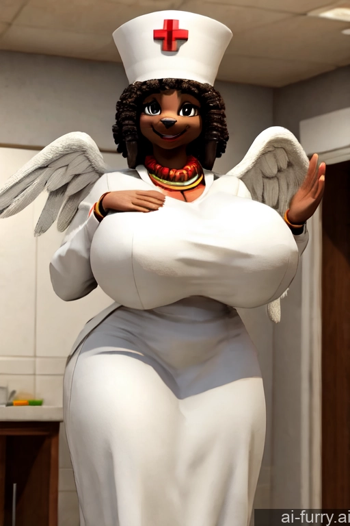 Angel Doctor Hospital Huge Boobs 30s Happy Milf Hat 3d One African