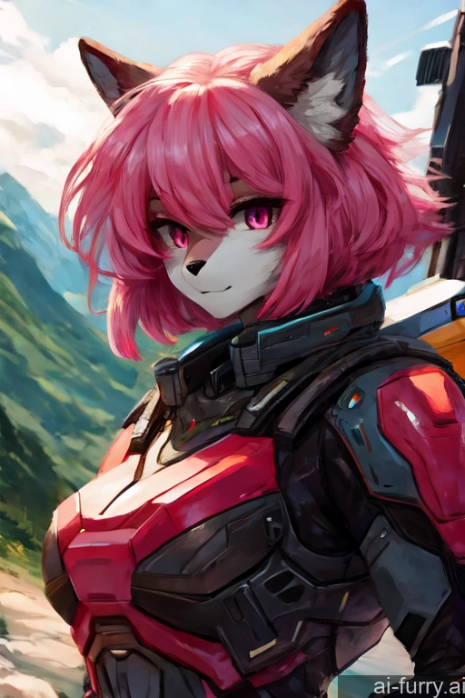 Mech Suit Pink Hair Fur Warm Anime