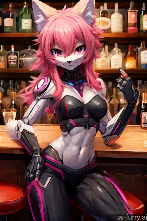 Fur Bar Woman Soft Anime Cyborg Pink Hair Skinny