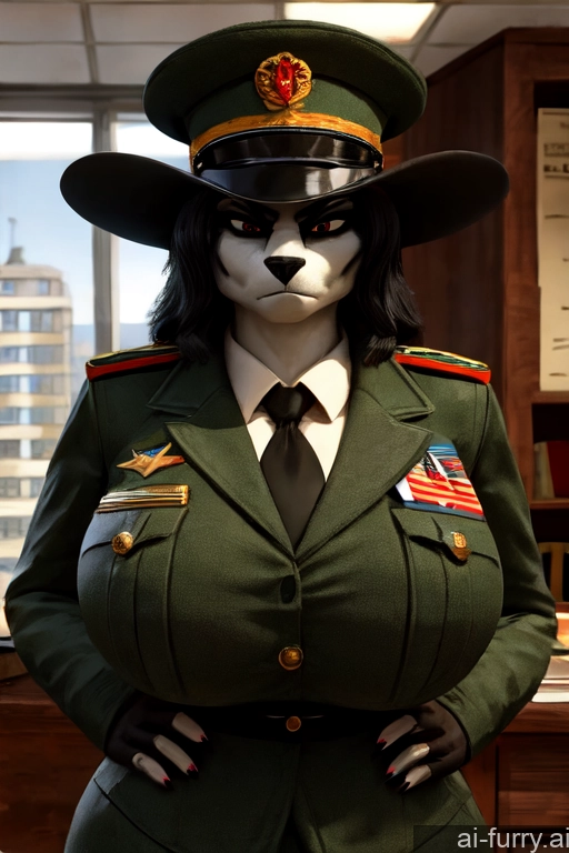 Russian Hat 30s Milf Military Huge Boobs 3d One Serious Office Devil Black Hair