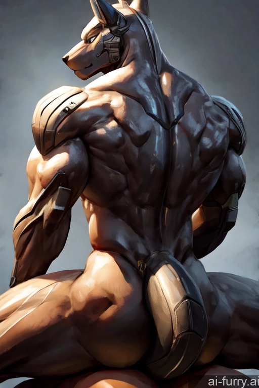 Back View 18 Straddling Oiled Body Spreading Legs Muscular One Cyborg