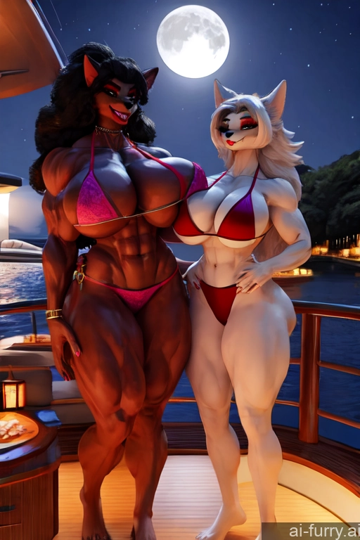 Bodybuilder Vampire 30s Bimbo Yacht Huge Boobs 3d Bikini Happy Japanese Woman + Man Moon Two