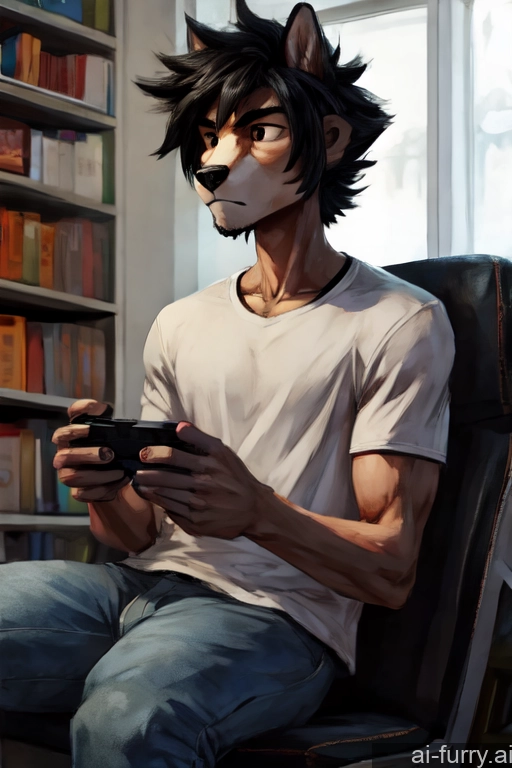 Messy Jeans One Shirt Casual Black Hair Athlete Serious Skinny Short Hair Detailed Front View Gaming