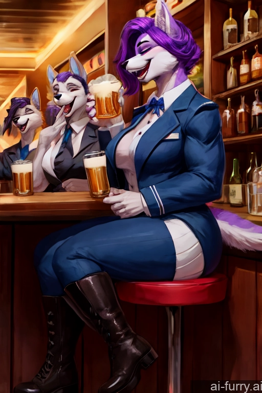 Tattoos Several Purple Hair Laughing Flight Attendant Woman Beautiful Blouse Beer 18 Partially Nude Blowjob Jacket Boots Slicked Bar Sunglasses Muscular Perfect Body