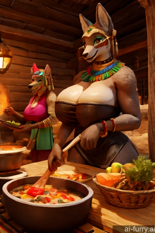 Medieval Milf Two Woman + Man Huge Boobs Happy 3d African 30s Oasis Cooking