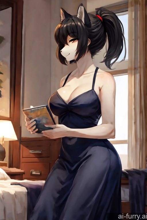 Black Hair Perfect Boobs Seductive Perfect Body Ponytail Woman 20s Casual Bedroom Dress Soft Anime