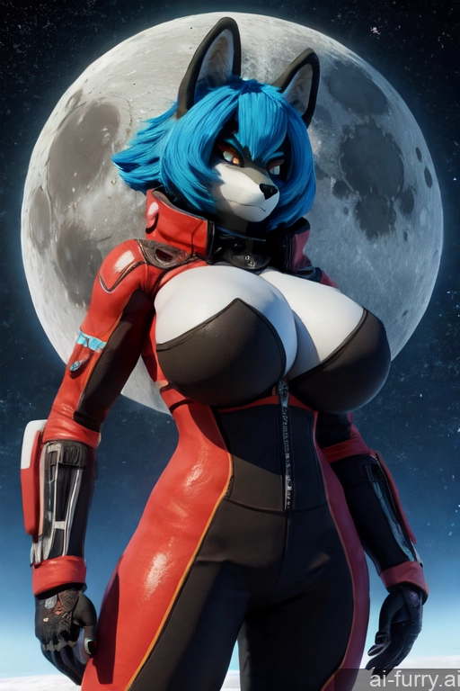 Serious 3d Blue Hair Moon Space Suit Cyborg Huge Boobs Japanese 30s One Milf