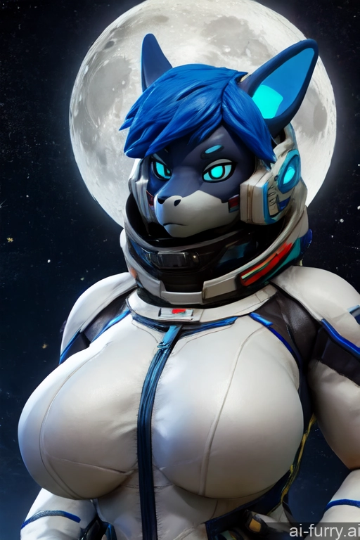 Japanese Milf Serious One Blue Hair Cyborg Space Suit 30s 3d Moon Huge Boobs