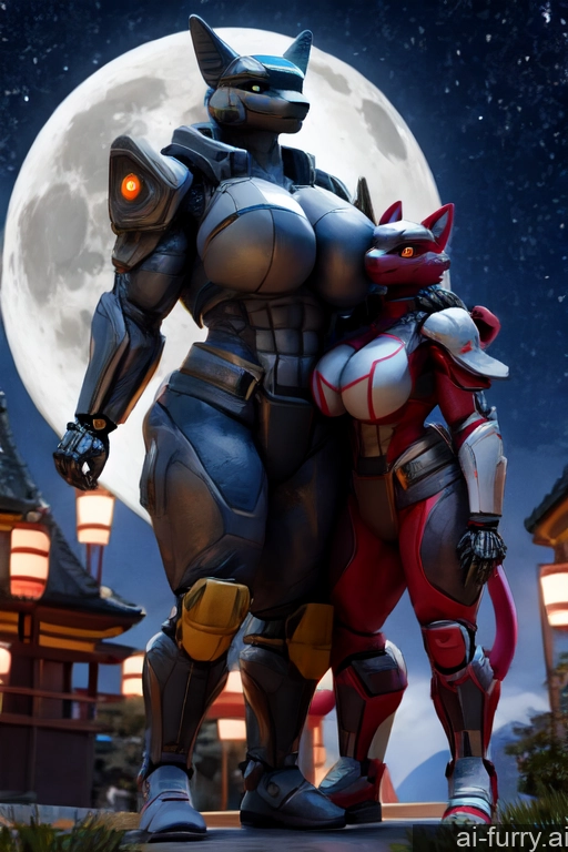 Japanese Happy Woman + Man Moon 30s Two Sci-fi Armor Muscular Huge Boobs 3d