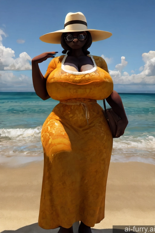 60s Huge Boobs Hat Serious 3d Glasses Milf African Beach One Dress