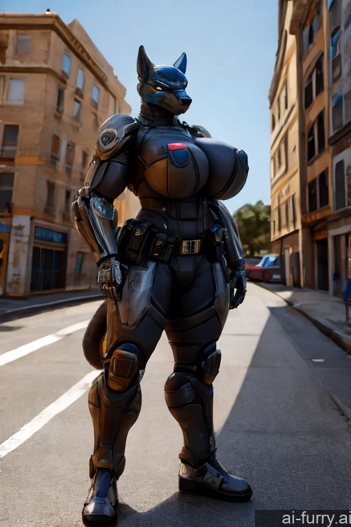 Huge Boobs Cyborg Police One 3d Serious Muscular Sci-fi Armor 30s African Milf Street