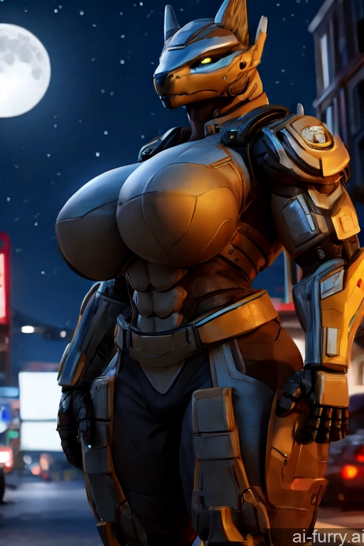 Huge Boobs Serious 30s Sci-fi Armor Military One African Street Muscular Cyborg 3d Milf Moon