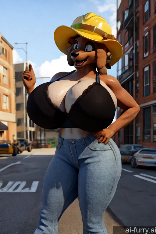 Bra Milf Huge Boobs One Hat Jeans African 3d Street 30s Construction Worker Shocked