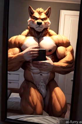 Nude Perfect Body Bodybuilder Fur Front View 20s Big Ass Cleavage Cumshot Serious Simple Dark Lighting Bedroom Partially Nude Muscular Mirror Selfie One