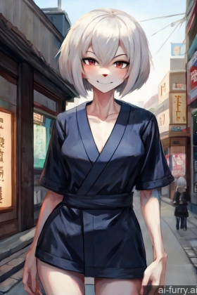 Short Hair Street Perfect Body 90s Sexy Face Skinny Front View Bobcut One White Hair Crisp Anime Japanese Dark Fantasy Soft + Warm 18