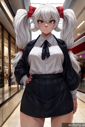 18 Close-up View Crisp Anime Front View Mini Skirt Japanese One Woman Serious Mall Bright Lighting Short Cosplay White Hair Pigtails