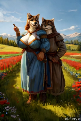 Two Happy Meadow 30s Woman + Man Huge Boobs Medieval Russian