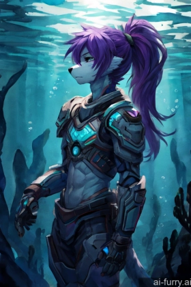 Underwater Fur Ponytail Purple Hair Detailed Russian 18 Skinny Watercolor Cyborg Soft Anime Cyberpunk One Dark Lighting Sad Fantasy Armor