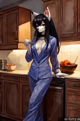 Long Hair Long Legs Fur Tall Kitchen Perfect Boobs Soft Anime Pajamas Bright Lighting Seductive Woman Black Cooking Beautiful Detailed Gloves Athlete Black Hair Serious 20s Watercolor Russian Choker Skinny