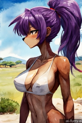 20s Fur Athlete Watercolor African One Ponytail Perfect Boobs Woman Tall Skinny Soft Anime Purple Hair