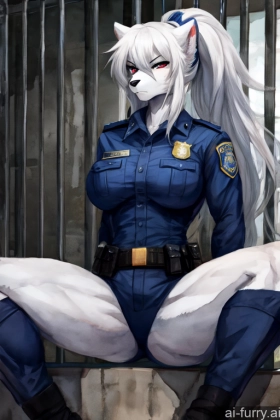 Athlete Police Tall Fur Serious Soft Anime White Hair Muscular Perfect Boobs Spreading Legs Long Hair 20s Watercolor Woman Bdsm Prison Ponytail