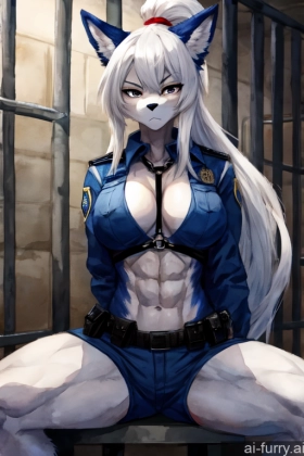 Tall White Hair Watercolor Prison Bdsm Ponytail Fur Long Hair Soft Anime Athlete Muscular Police 20s Woman Serious Spreading Legs Perfect Boobs