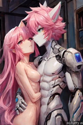 Pink Hair Cyborg Skinny Soft Anime Woman + Man Two