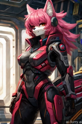 Mech Suit Fur Pink Hair Warm Anime