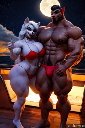 Yacht Muscular Bimbo Bodybuilder Vampire 3d Moon Happy 30s Two Huge Boobs Bikini Russian Woman + Man