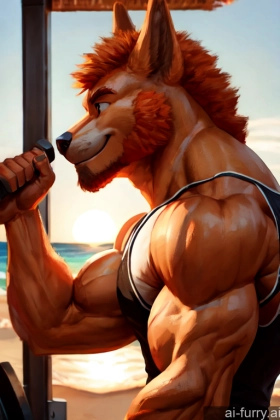 Bright Lighting Side View Beach Messy Tank Top 20s Working Out Tall Happy Perfect Body Muscular Bodybuilder Skin Detail (beta) Ginger Detailed