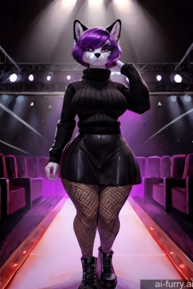 Busty Short Hair Fur Long Skirt Woman Tall Big Hips Casual 18 Big Ass Bobcut One Fishnet Purple Hair Goth Detailed Stage Serious Sweater