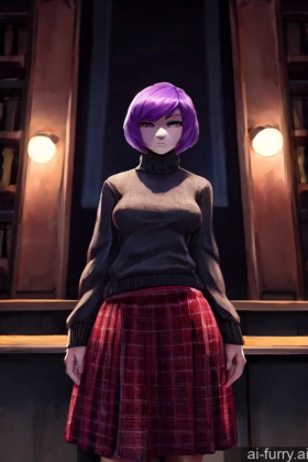 18 Fairer Skin Big Hips Stage Busty Fishnet Bobcut Purple Hair Woman Long Skirt Detailed Short Hair Serious Sweater