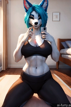 One Blue Hair Bedroom Perfect Boobs Bright Lighting Italian Mirror Selfie Jewelry 20s Yoga Pants Perfect Body Alternative Transparent Yoga Front View Woman