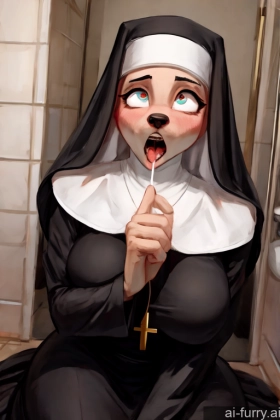 Nun Blowjob 20s Front View Ahegao Cumshot Bathroom Shocked Woman + Man