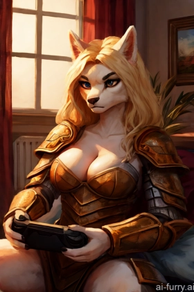 Straight Small Ass Woman One Bright Lighting Serious Gaming Russian Small Tits Bedroom Painting Fantasy Armor Blonde 18 Cleavage Soft + Warm Front View