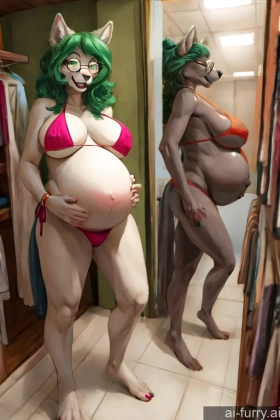 Shocked Detailed Small Tits Bikini Front View 80s Changing Room Working Out Glasses Two Woman Milf Topless Green Hair Straight Long Legs Pregnant Close-up View Asian Jewelry